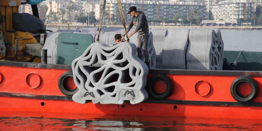 Türkiye’de bir ilk: 3D yazıcıyla üretilen yapay resifler Mersin’de denize bırakıldı