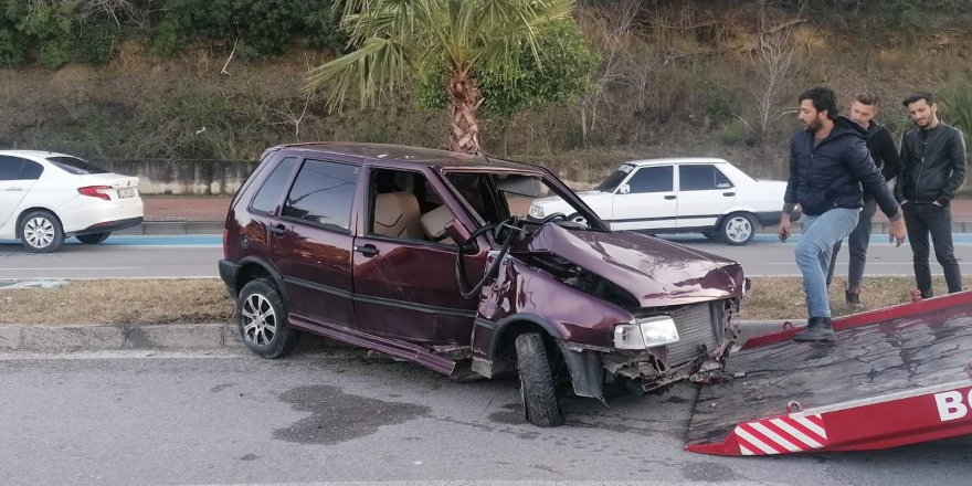 Otomobilin palmiye ağacına çarparak durduğu kazada 2 kişi yaralandı