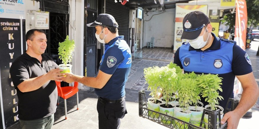 Şehitkamil’de esnafa reyhan çiçeği hediyesi