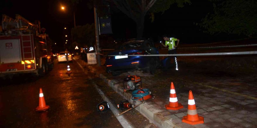 Antalya’da ağaca çarpan otomobil yandı sürücü hayatını kaybetti