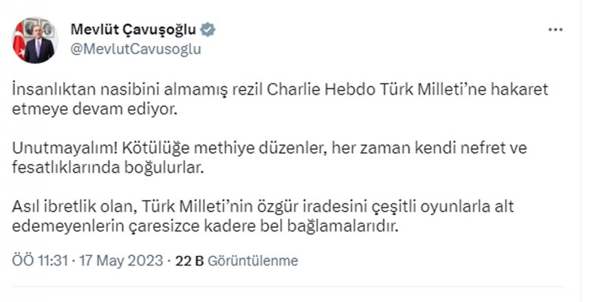 Bakan Çavuşoğlu'ndan Charlie Hebdo'ya tepki