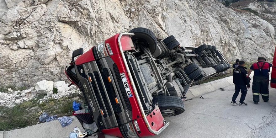 Sebze yüklü tır devrildi