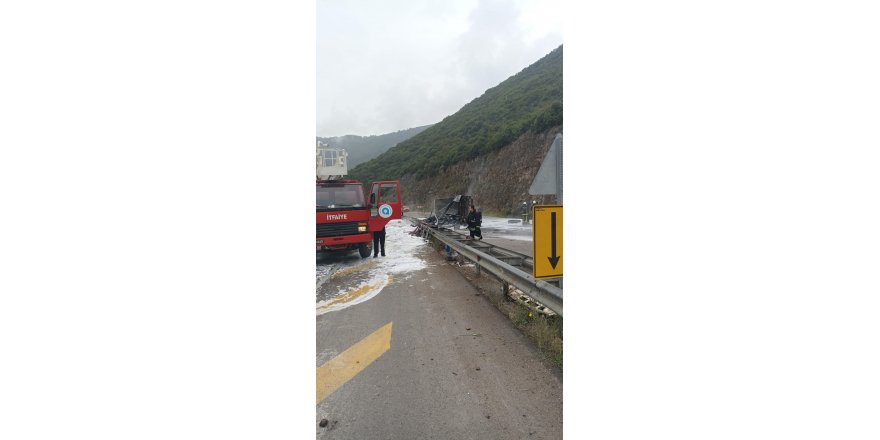 Antalya'da devrilen boya ve tiner yüklü TIR, alev alev yandı (2)