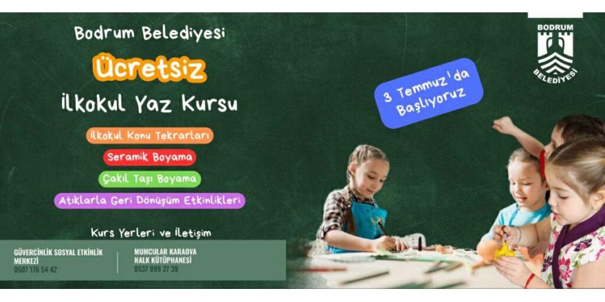 Bodrum Belediyesi'nden çocuklar için ücretsiz kurs