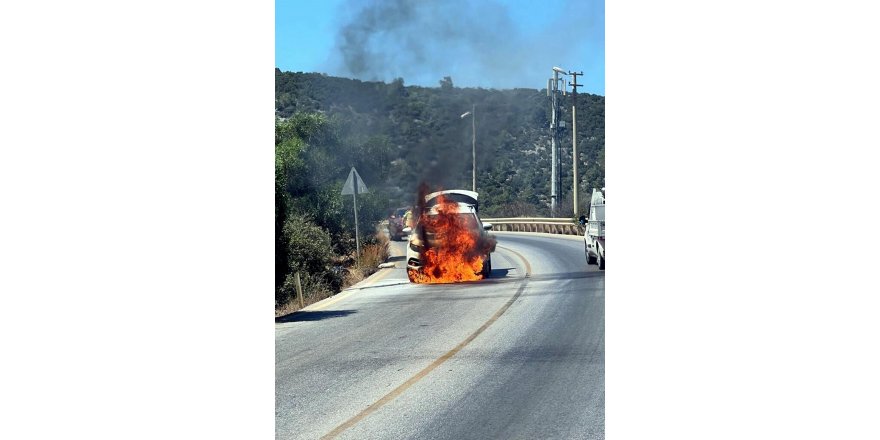 Otomobildeki yangın, ormana sıçramadan söndürüldü