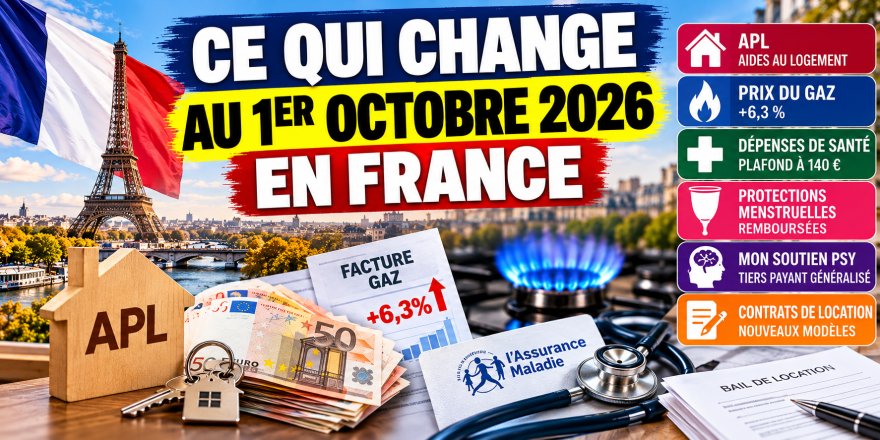 Ce qui change au 1er octobre 2026 en France : APL, gaz, santé, logement… toutes les nouvelles mesures
