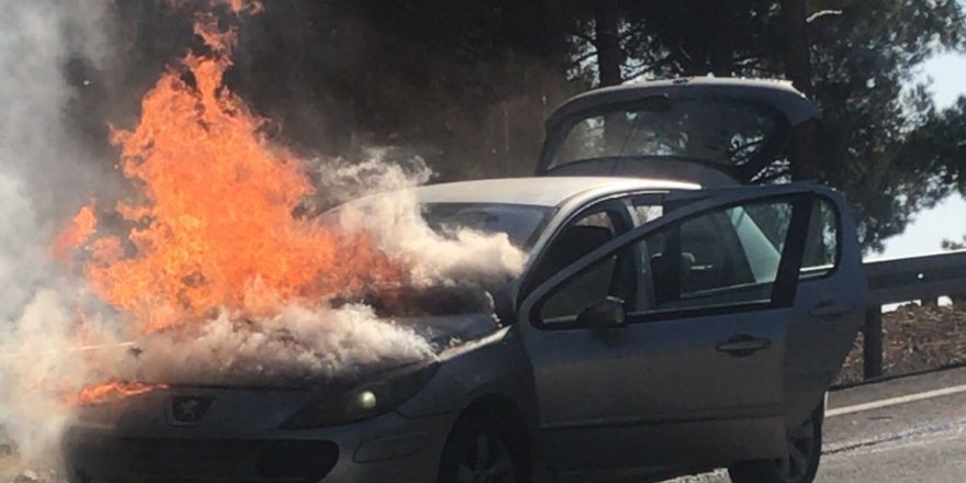 Dağ yolundaki otomobil yangını korkuttu