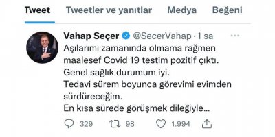 Mersin Büyükşehir Belediye Başkanı Vahap Seçer, korana virüse yakalandı