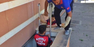 Havlandırma boşluğuna düşen yavru kediyi itfaiye kurtardı