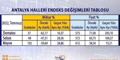 Antalya Ticaret Borsası Temmuz ayı hal endeksini açıkladı