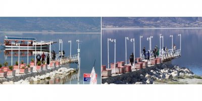 Çekilme olan Burdur Gölü'nde iskele, 18 metre uzaklaştı