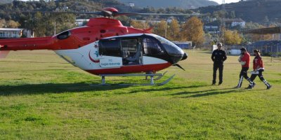 Solunum yetmezliği yaşayan bebek ambulans helikopterle nakledildi