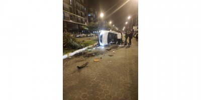 Takla atan araçtan hafif yaralı kurtuldu