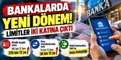 Bankada yeni dönem: Kimlik tespiti sınırı 370 bin TL’ye çıktı, Para transferlerinde 30 bin TL sınırı, mobil işlemlerde SMS kolaylığı