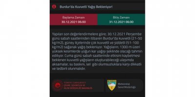 Burdur’da kuvvetli yağış uyarısı