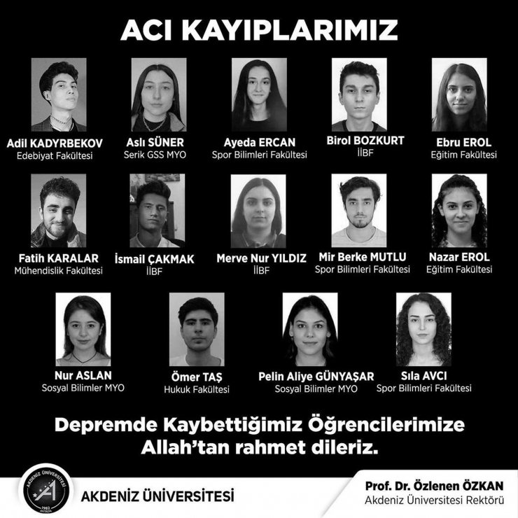 Akdeniz Üniversitesi'nden 14 öğrenci, depremde yaşamını yitirdi