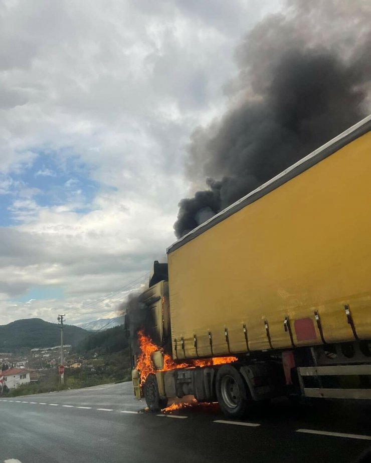 Muğla'da güneş panelleri taşıyan TIR yandı