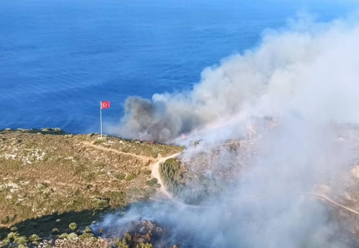 Datça'da yerleşim yerine yakın bölgede otluk alanda yangın çıktı (4)